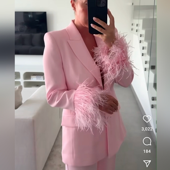 Zara Women Pink FEATHER CUFF BLAZER XL NWT - Picture 3 of 8